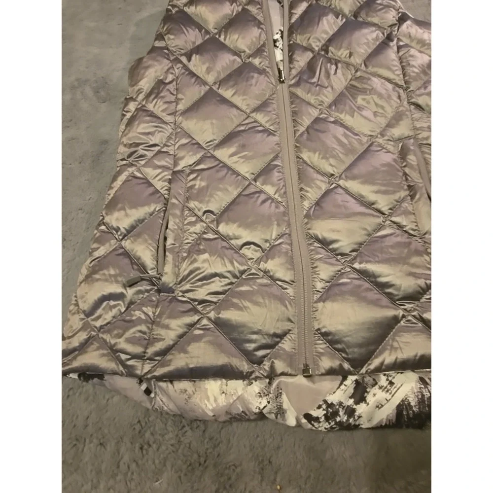 GERRY Reversible Puffer Vest Women's Large L Gray Black Abstract Hooded Packable
